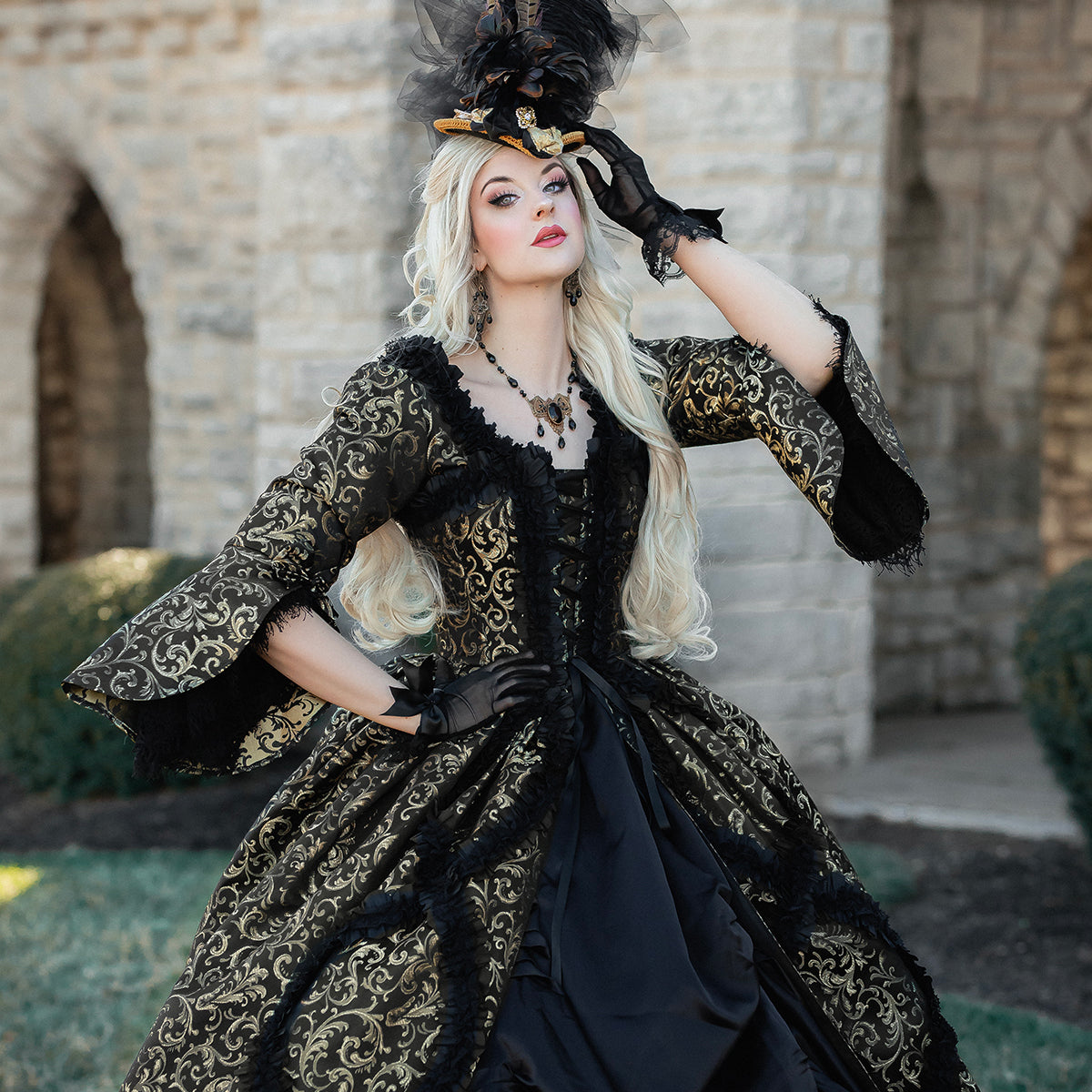 Gold Brocade Marie Antoinette Gown Queen: (XL/XXL+) Corset Dress Size 36-40 / Figure Eight / Brocade Gold Brocade Marie Antoinette Gown Queen: (XL/XXL+) Corset Dress Size 36-40 / Figure Eight / Brocade