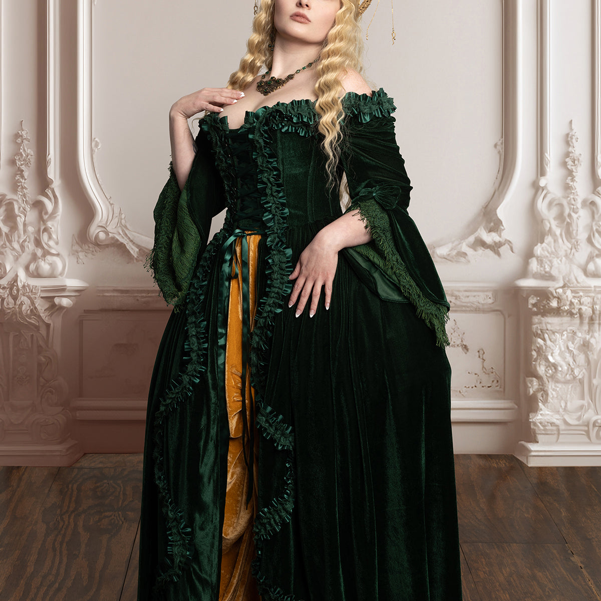 Green Velvet Marie Antoinette Gown | Immortelle Bijouterie Empress: (L/XL) Corset Size 30-34 / Velvet / Serpentine Green Velvet Marie Antoinette Gown | Immortelle Bijouterie Empress: (L/XL) Corset Size 30-34 / Velvet / Serpentine