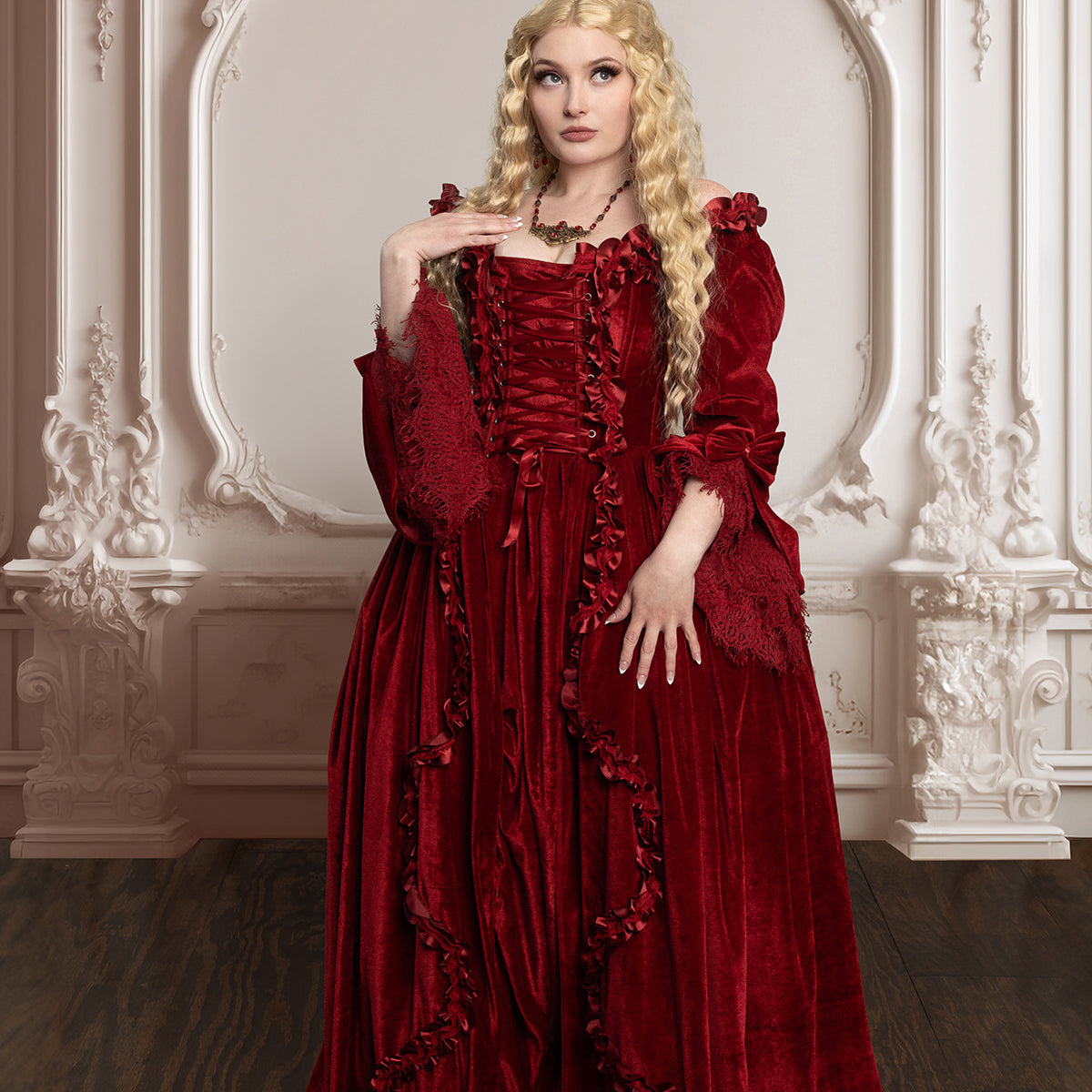 white christmas dresses Immortelle Gown — Marie Antoinette–Inspired 18th Century Corset Gown in Red Velvet Queen: (XL/XXL+) Corset Size 36-40 / Velvet / Serpentine