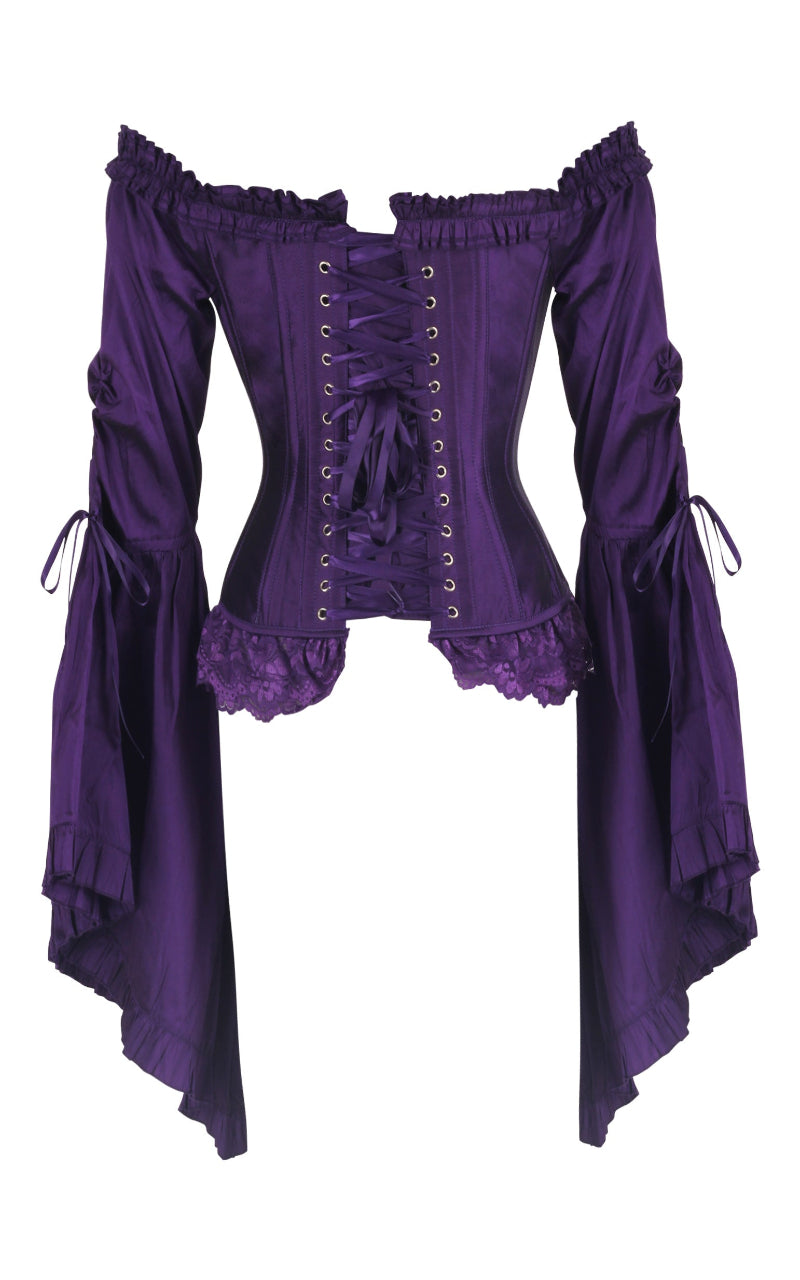 Madame Mortelle Bell Sleeve Corset – Signature Gothic Open-Front Corset in Vesper - Immortelle Bijouterie
