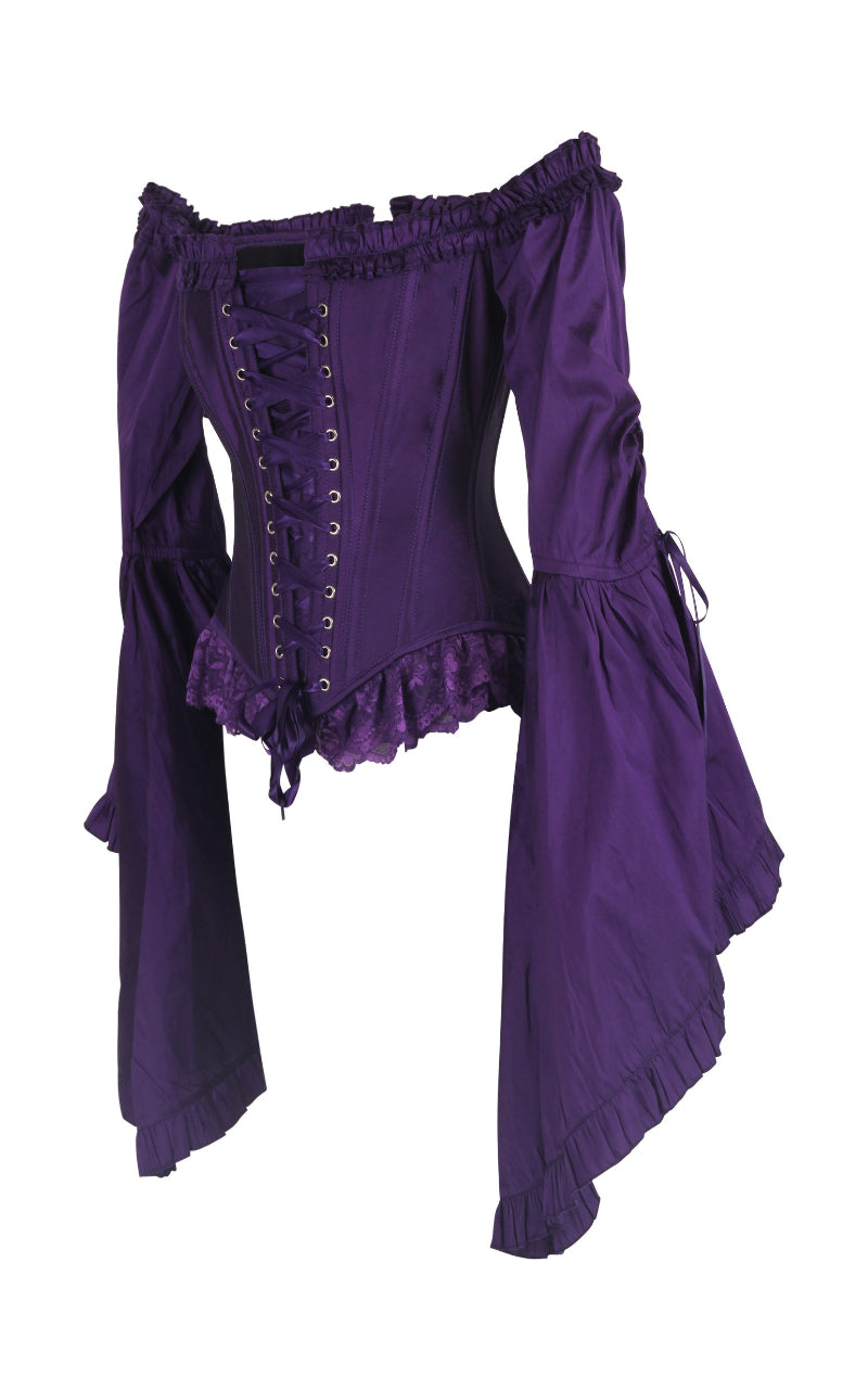 Madame Mortelle Bell Sleeve Corset – Signature Gothic Open-Front Corset in Vesper - Immortelle Bijouterie