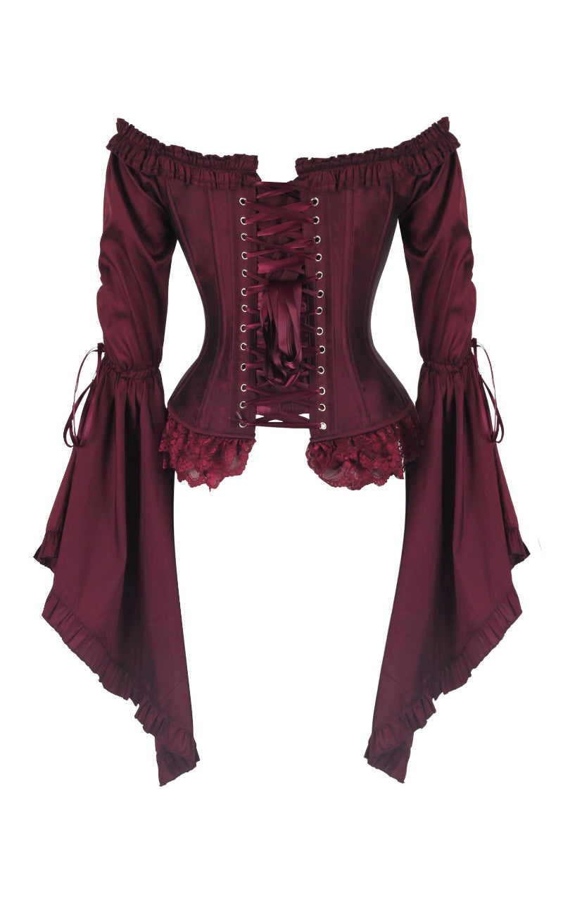 Madame Mortelle Bell Sleeve Corset – Signature Gothic Open-Front Corset in Sanguine - Immortelle Bijouterie