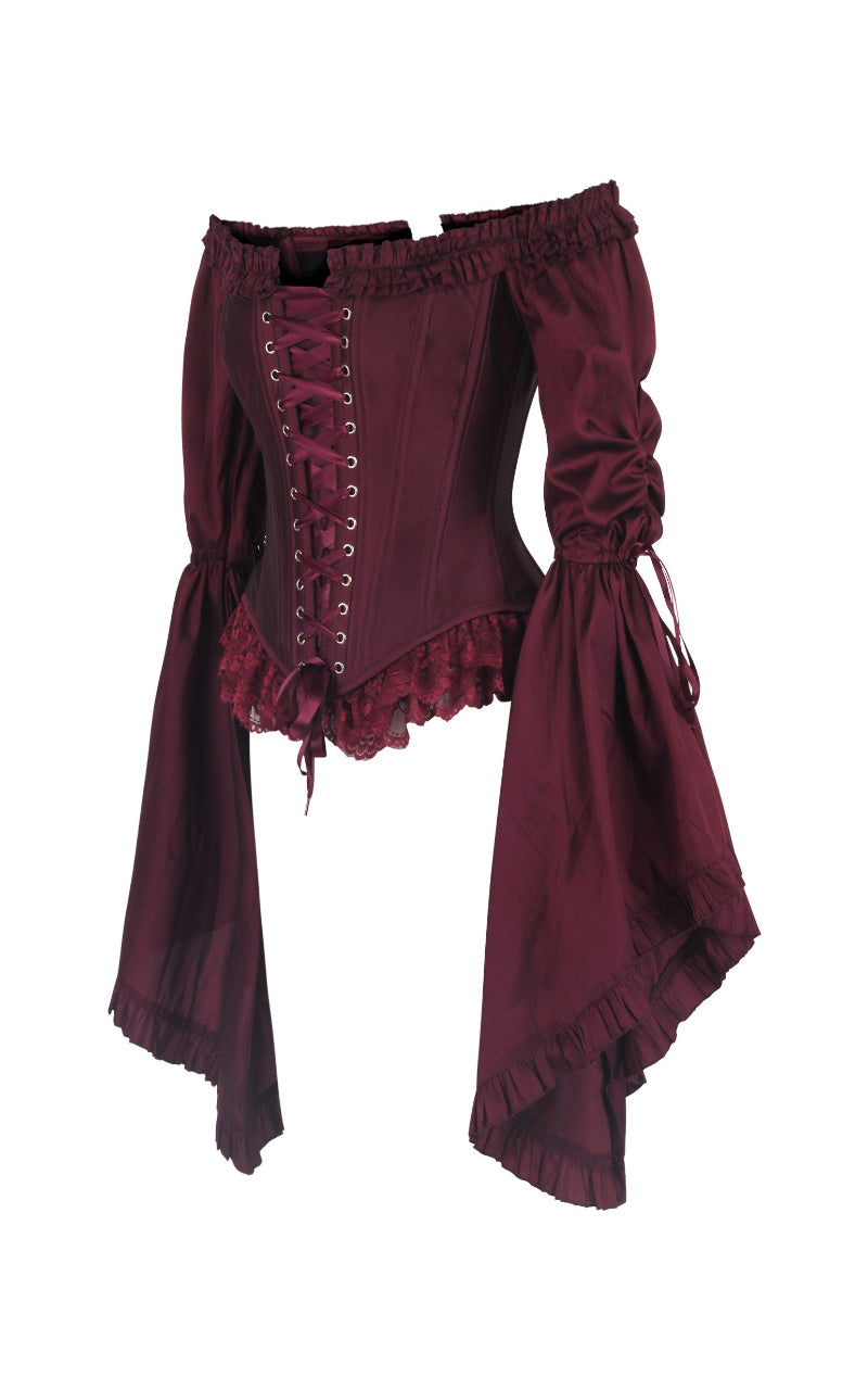 Madame Mortelle Bell Sleeve Corset – Signature Gothic Open-Front Corset in Sanguine - Immortelle Bijouterie