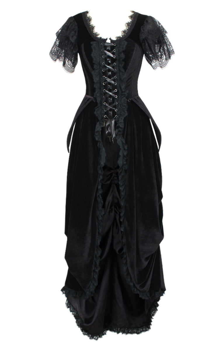The Immortelle Corset Dress in Black Midnight Velvet Duchess: (M/L) Corset Size 26-30 / Velvet