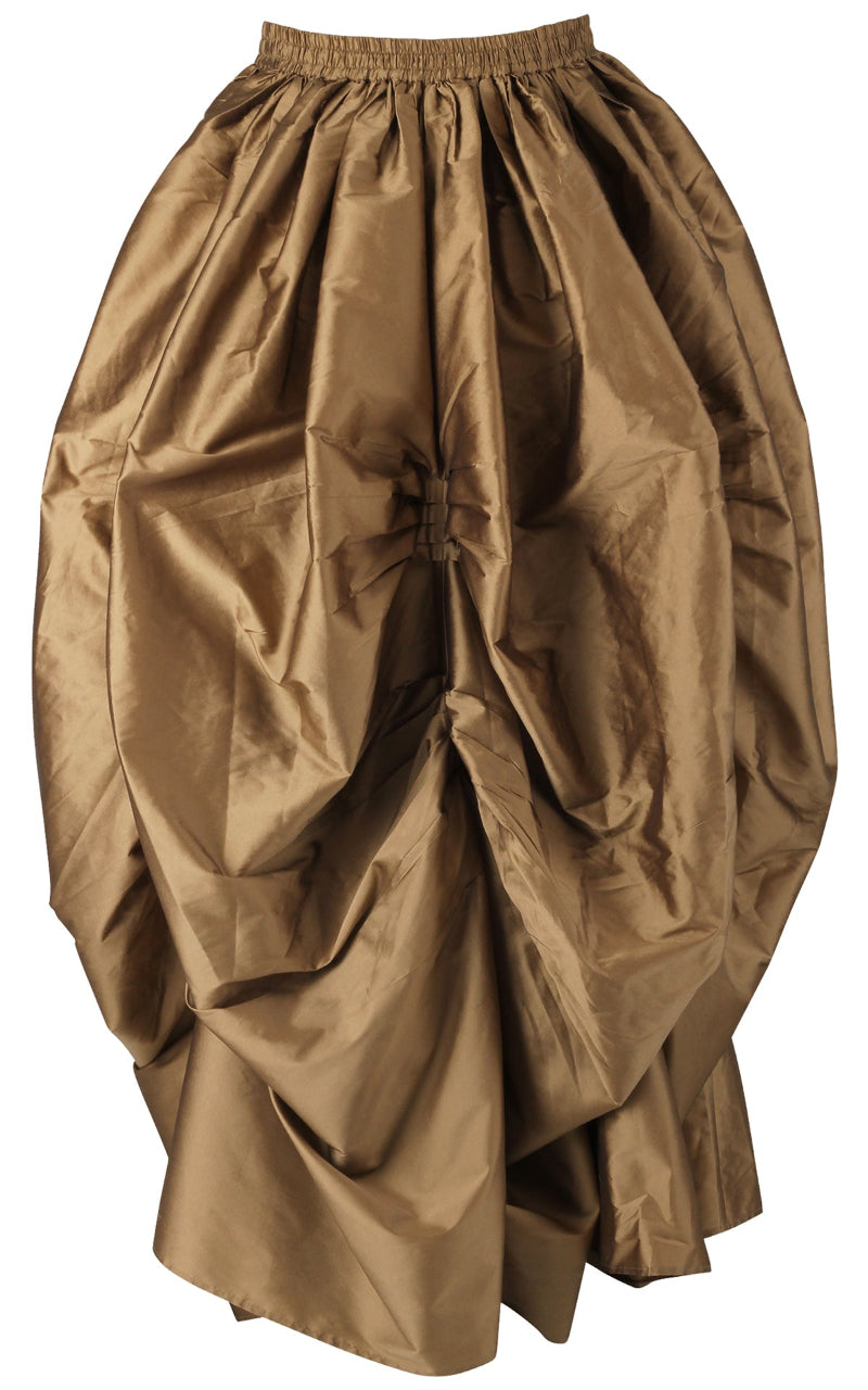 Gold taffeta ballgown skirt on a white background