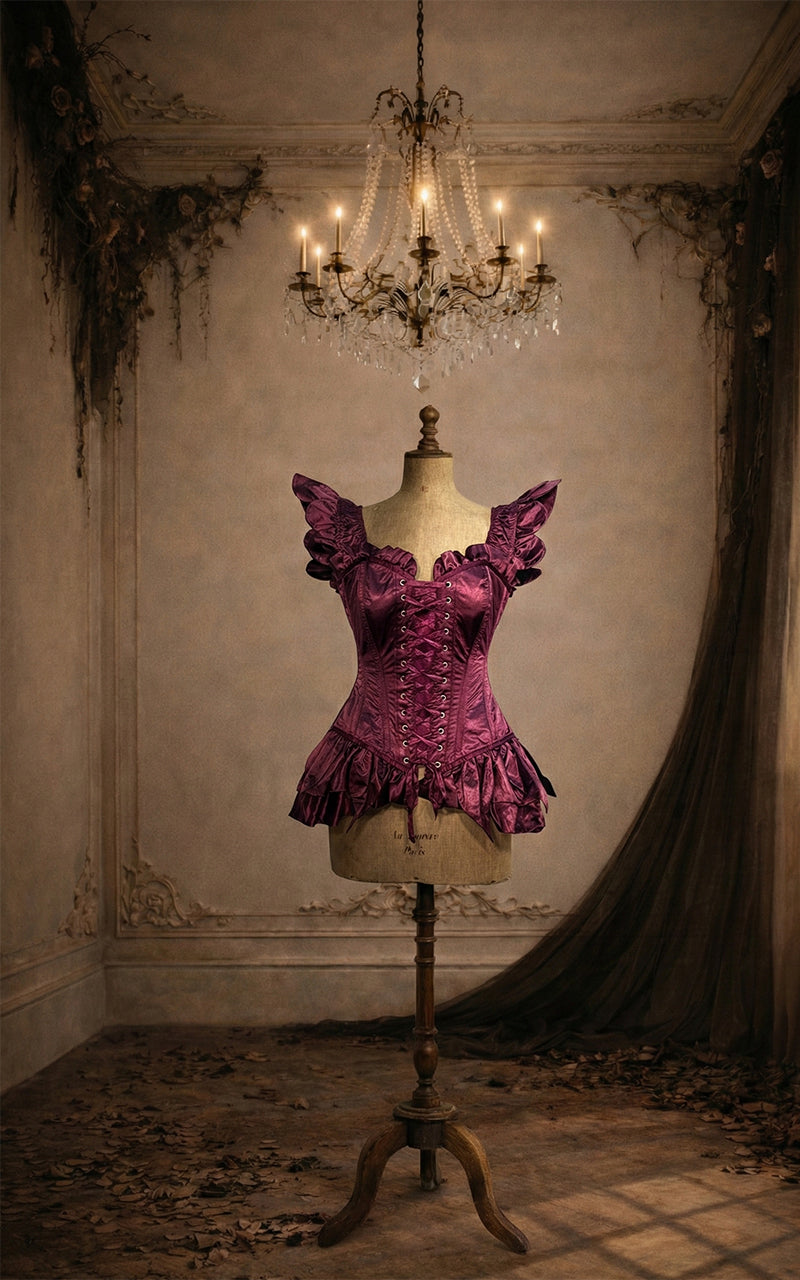 The Bellarine Corset — Fairy Corset in Versperwine Satin in Madame Mortelle