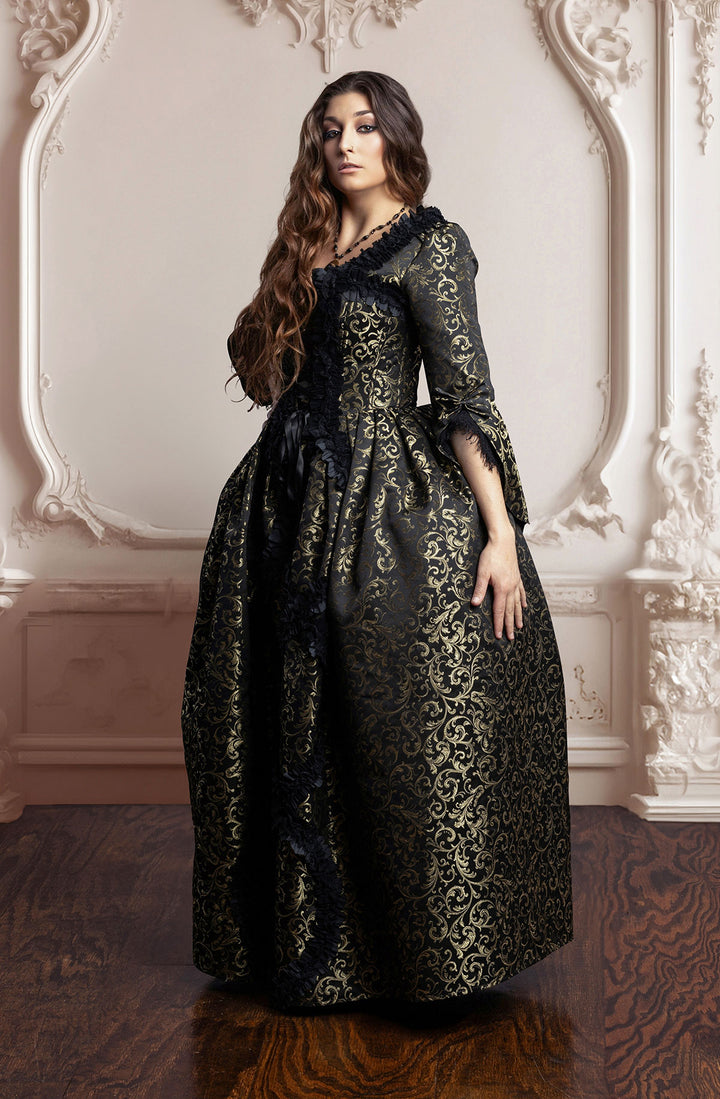 Black/Gold Brocade Bridgerton Dress 7