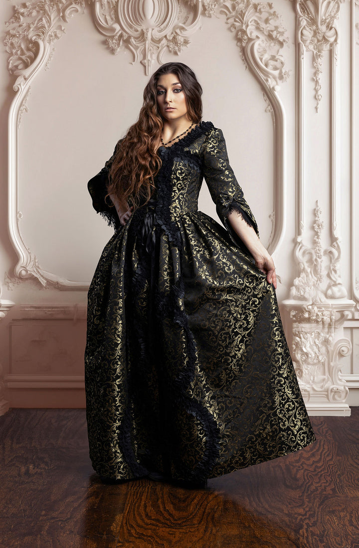 Black/Gold Brocade Bridgerton Dress 8