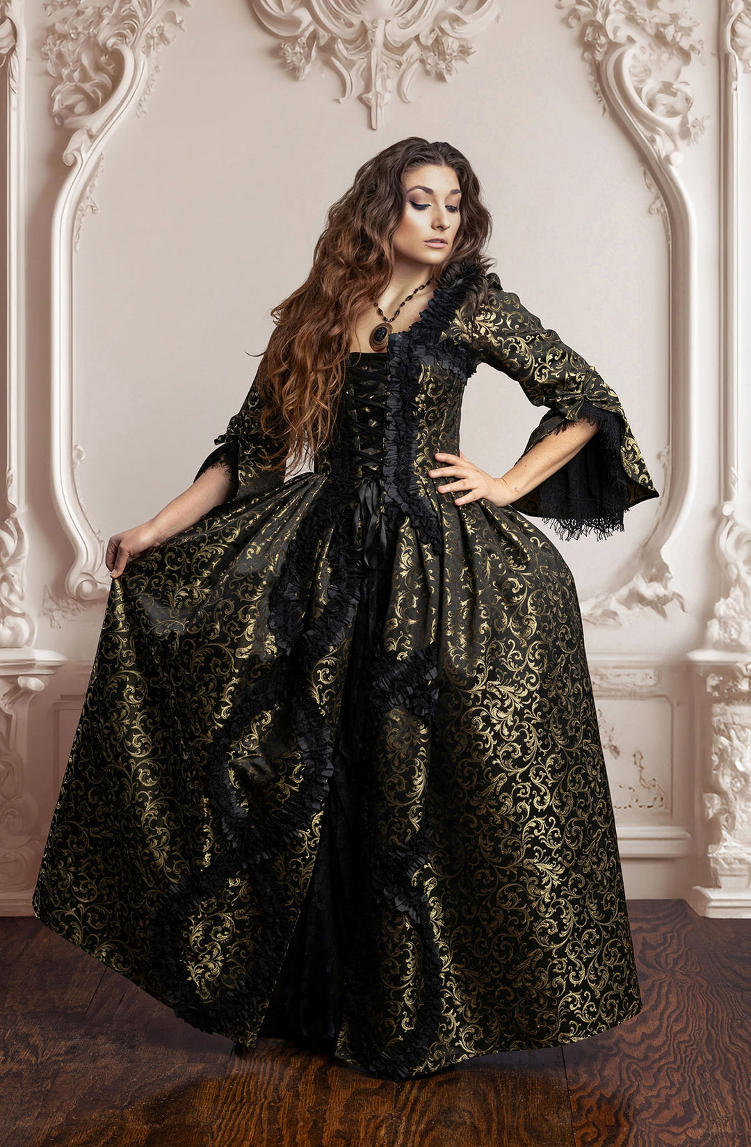 Black/Gold Brocade Bridgerton Dress 6