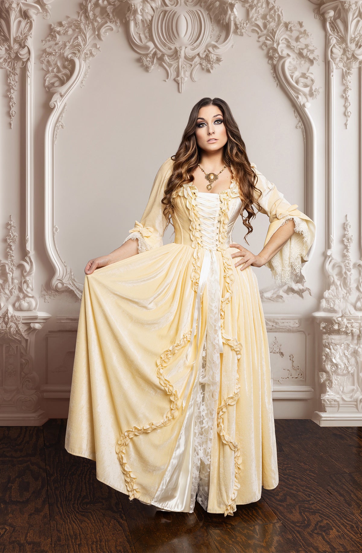 Immortelle Gown — Marie Antoinette–Inspired 18th Century Corset Gown in Buttercream Velvet
