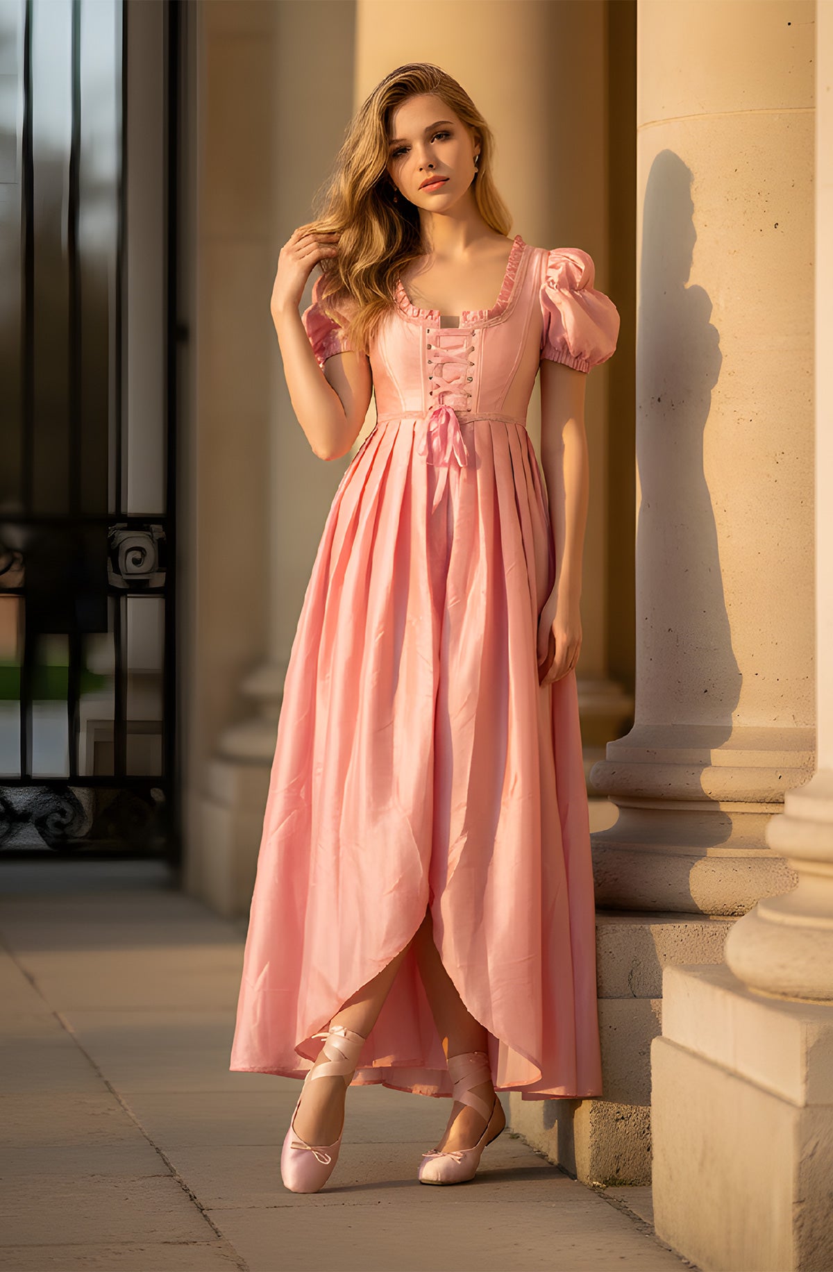 Regency Corset Dress - Daphne Bridgerton Dress in Rose Clair