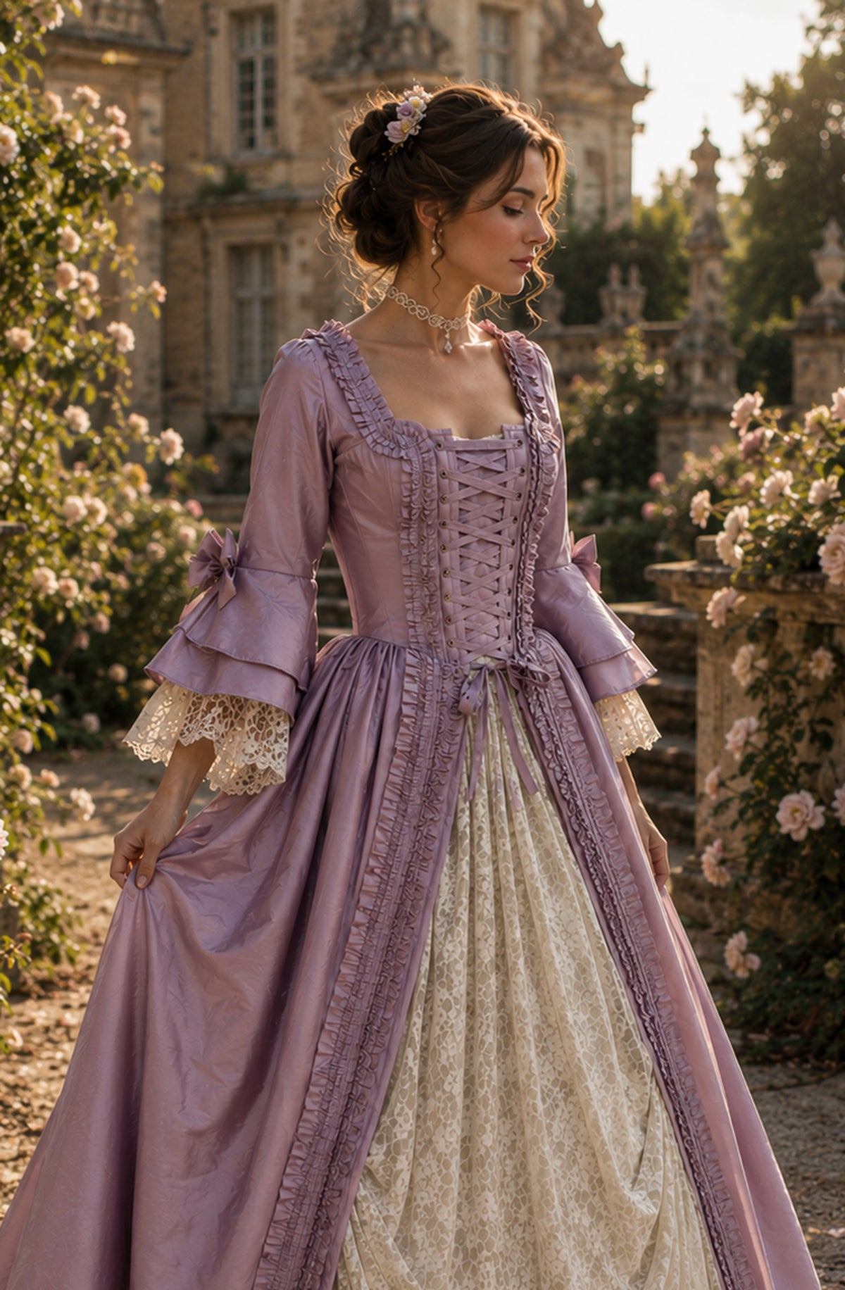 Pompadour Gown — Marie Antoinette–Inspired 18th Century Corset Gown in Parma Violet