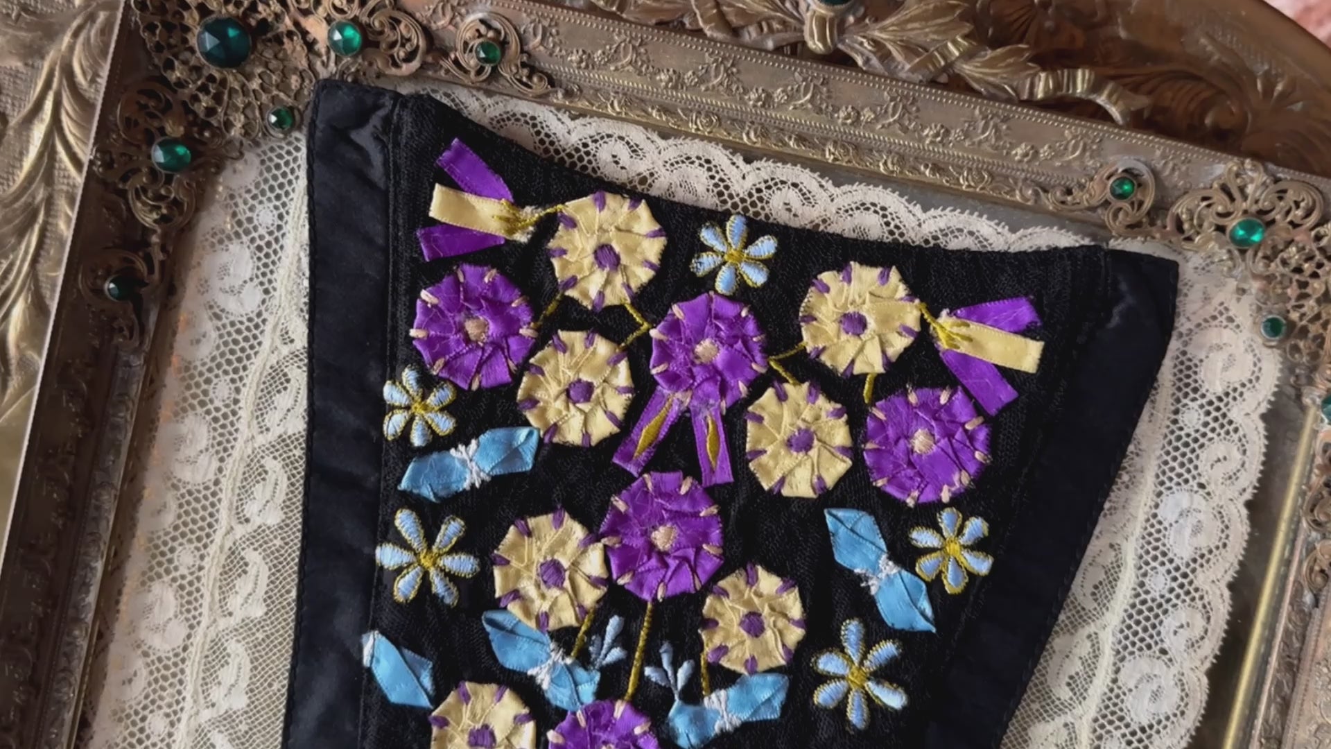 Corset Dress Stomacher - Black Le Jardin Appliqué in Amethyst Video