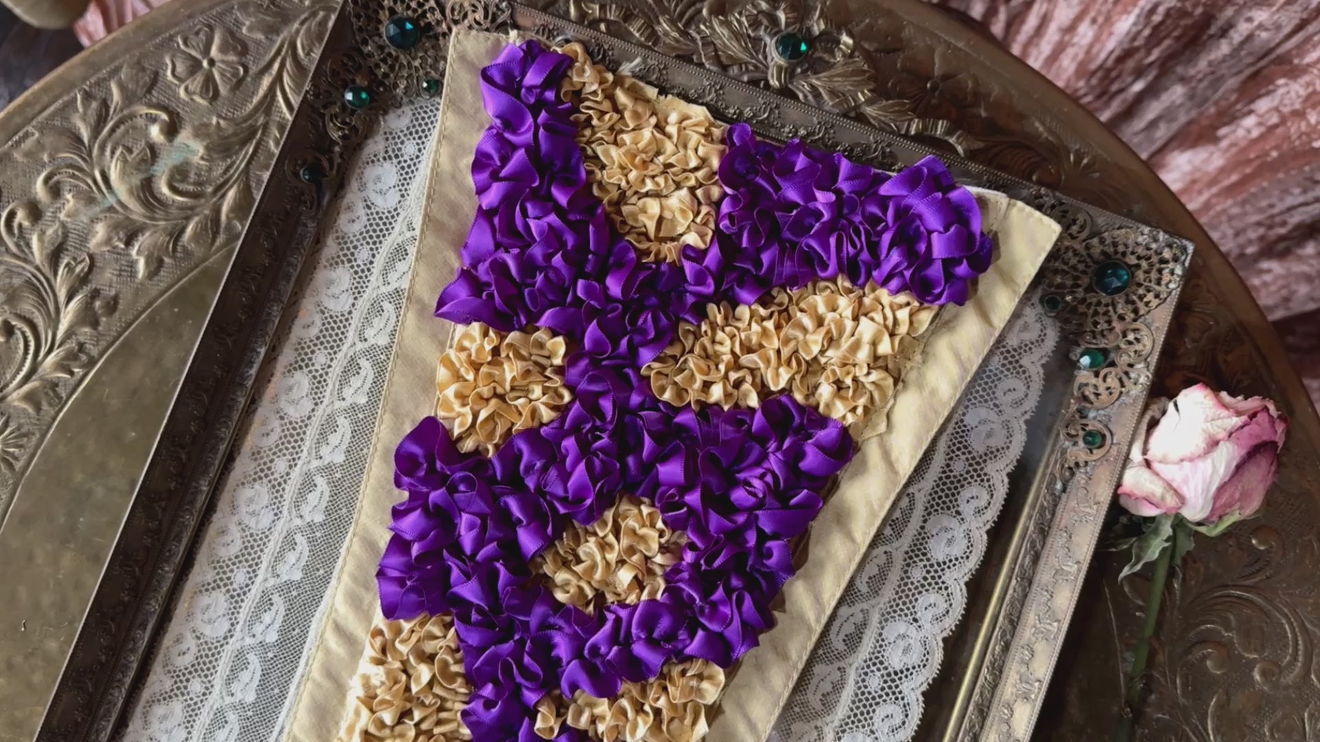 Corset Dress Stomacher - Ruffled Royal Amethyst and Gold Video