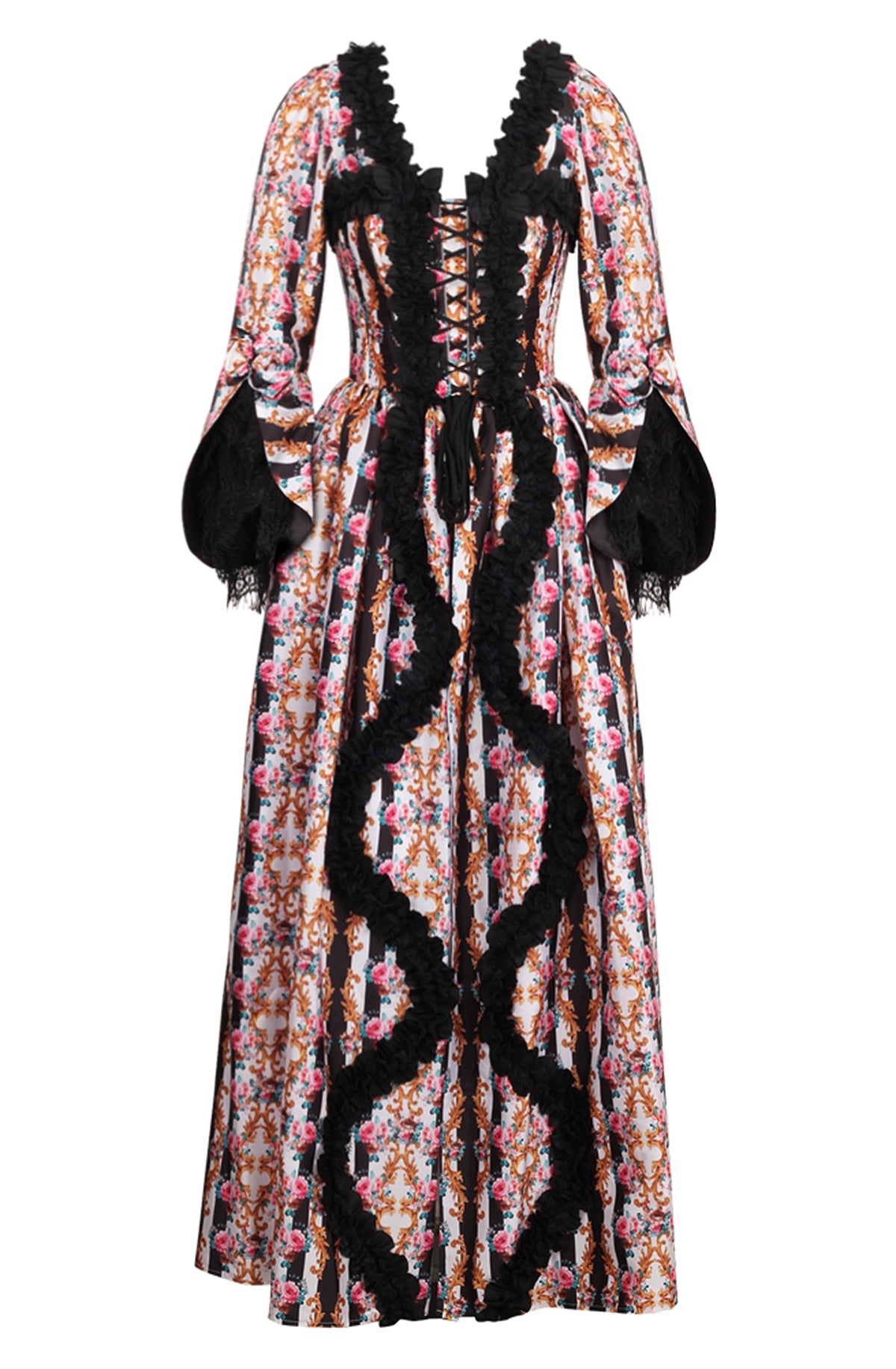 Striped Fleur Immortelle Floral Corset Gown Dress 5