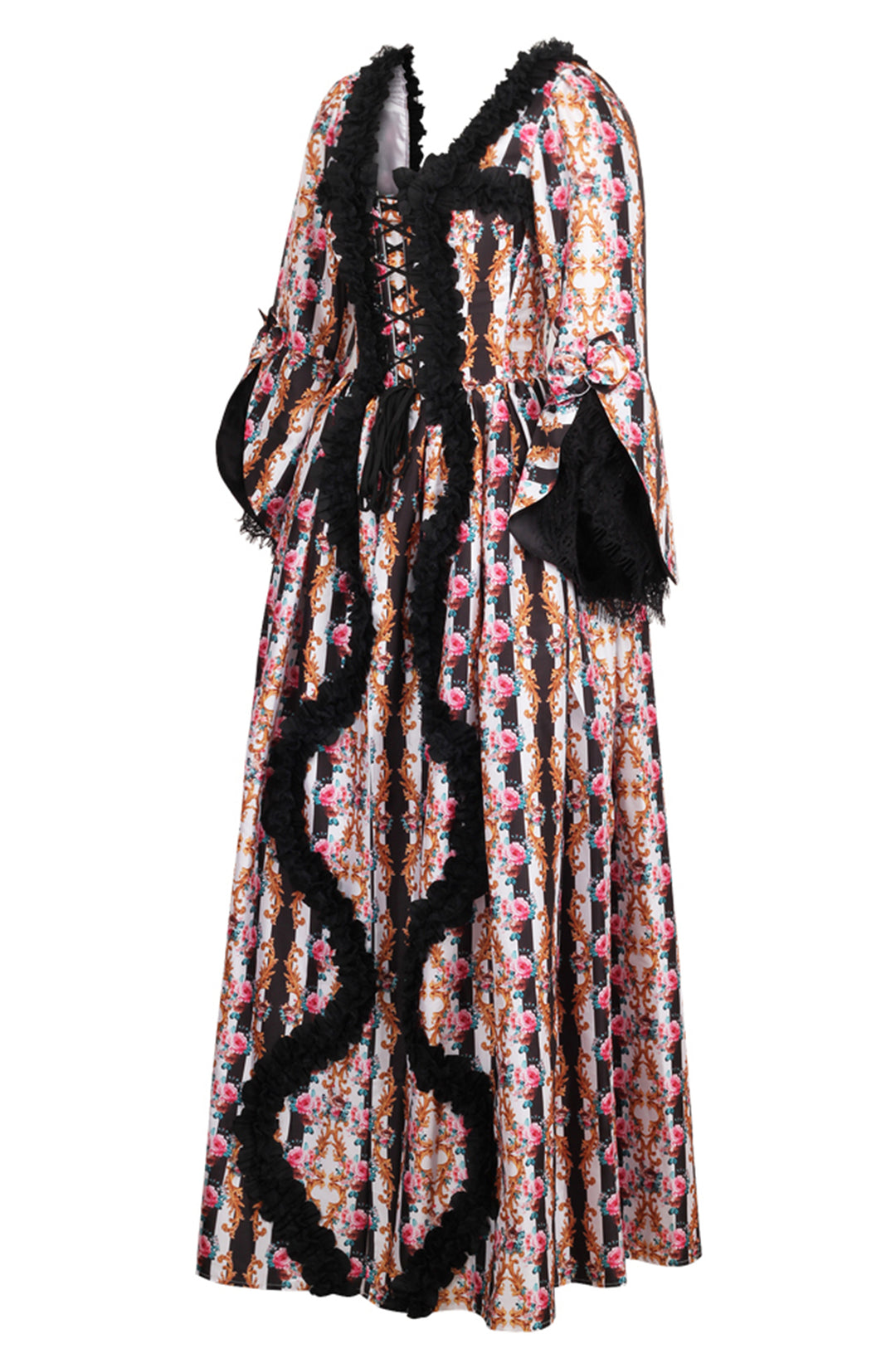 Striped Fleur Immortelle Floral Corset Gown Dress