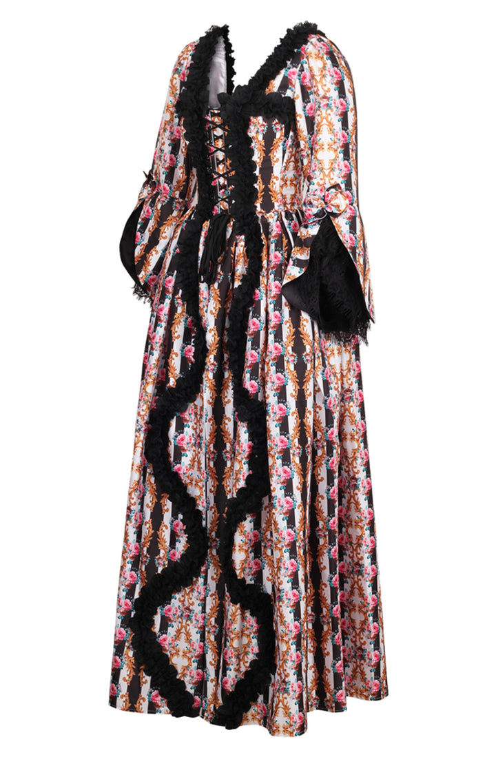 Striped Fleur Immortelle Floral Corset Gown Dress