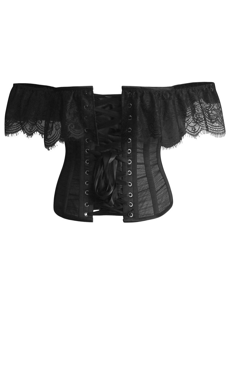 Black lace corset on a white background