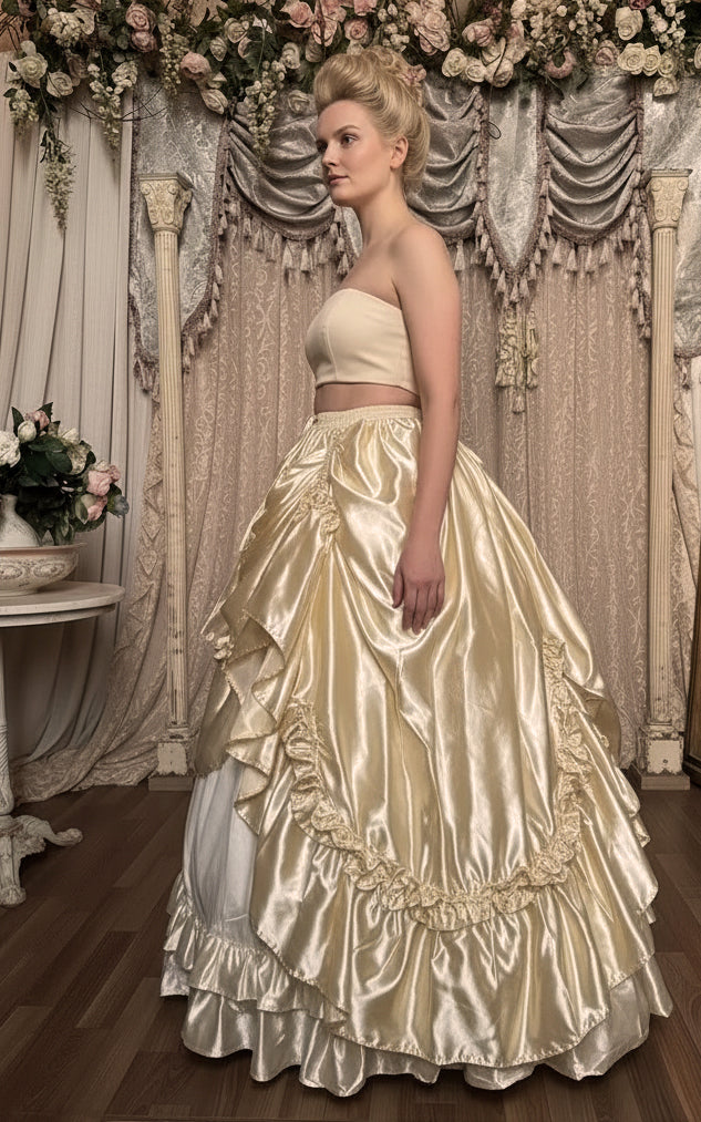 The Veil Skirt in French Cream Satin - Convertible Court Skirt - Immortelle Bijouterie