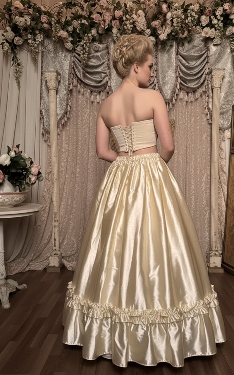 The Veil Skirt in French Cream Satin - Convertible Court Skirt - Immortelle Bijouterie