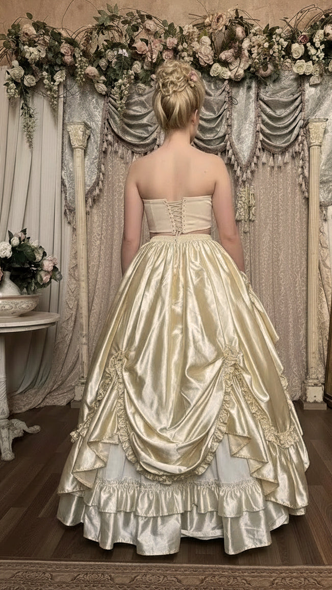 The Veil Skirt in French Cream Satin - Convertible Court Skirt - Immortelle Bijouterie